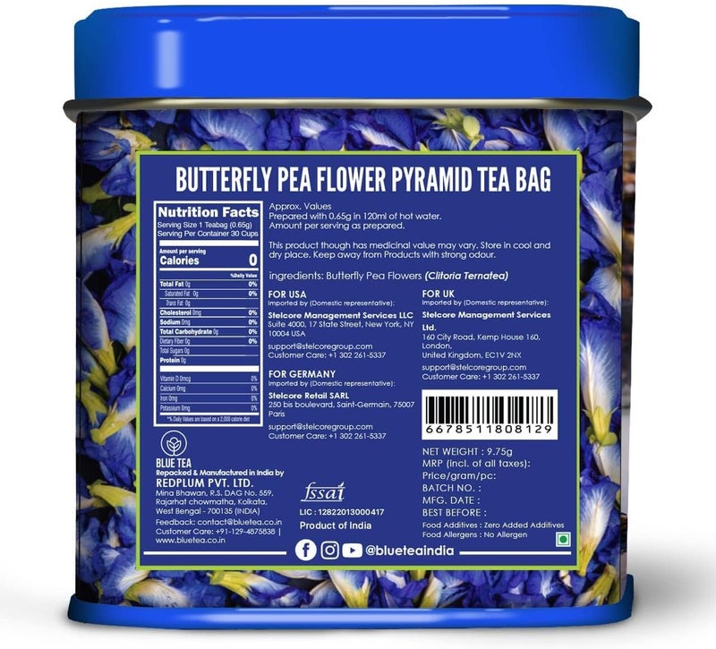 BLUE TEA Butterfly Pea Flower Herbal Tea - 30 Pyramid Bags - Image 5